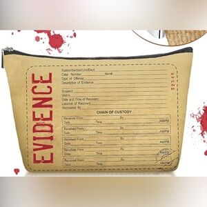 New mystery filled Evidence Print Pouch bag crime lovers novelty bag , makeup